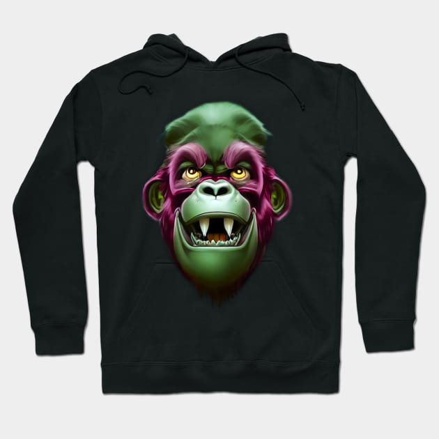 Evil Monkey Face Green & Pink Hoodie by PNPTees